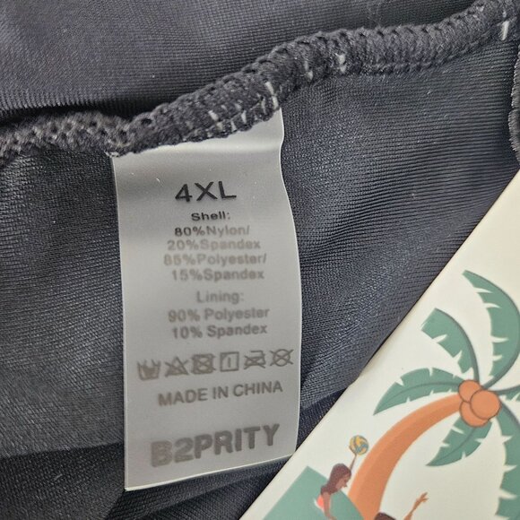 B2prity Womens Halter Tankini 2-Piece Plus 4XL Swimsuit Black Floral Tropical - Picture 8 of 9